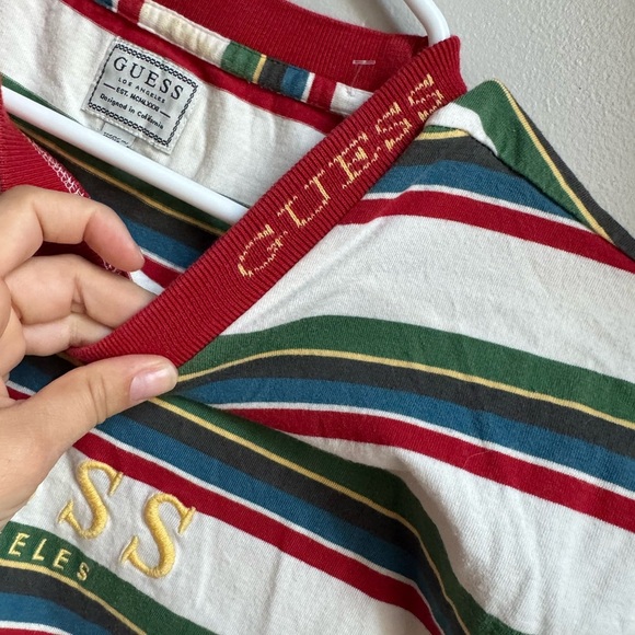 GUESS Los Angeles Striped Logo Tee Y2K Coquette Prep Vintage Retro M - Picture 5 of 6